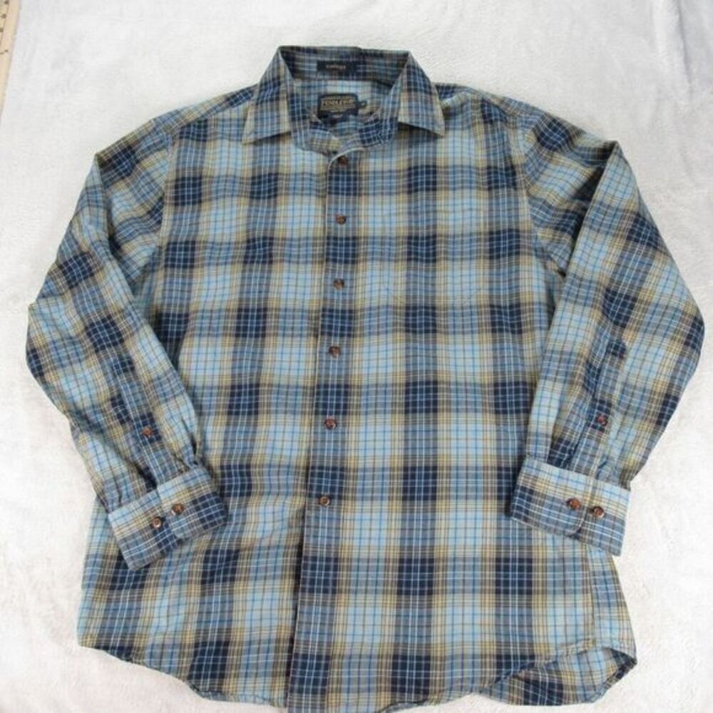 Pendleton Plaid Button-Down Shirt in Blue, Tan and Navy